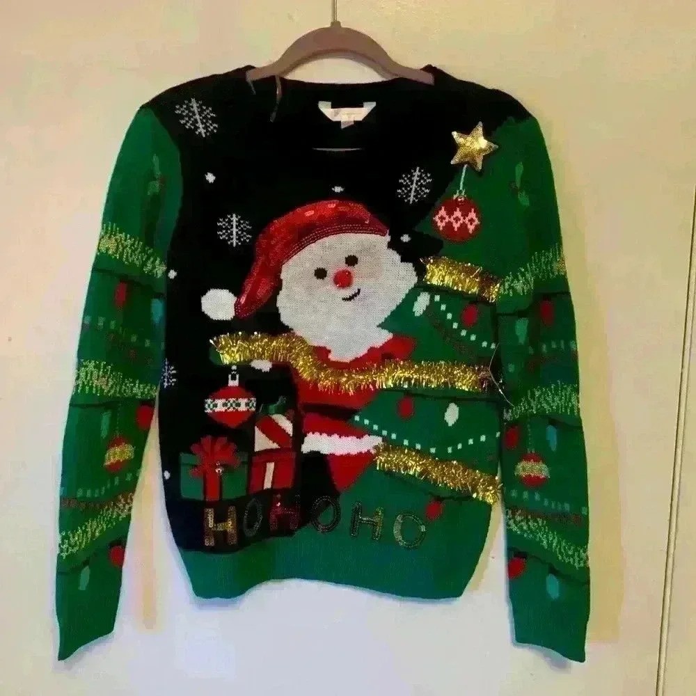 Santa Christmas Tree Sweater Size Medium New With Tags